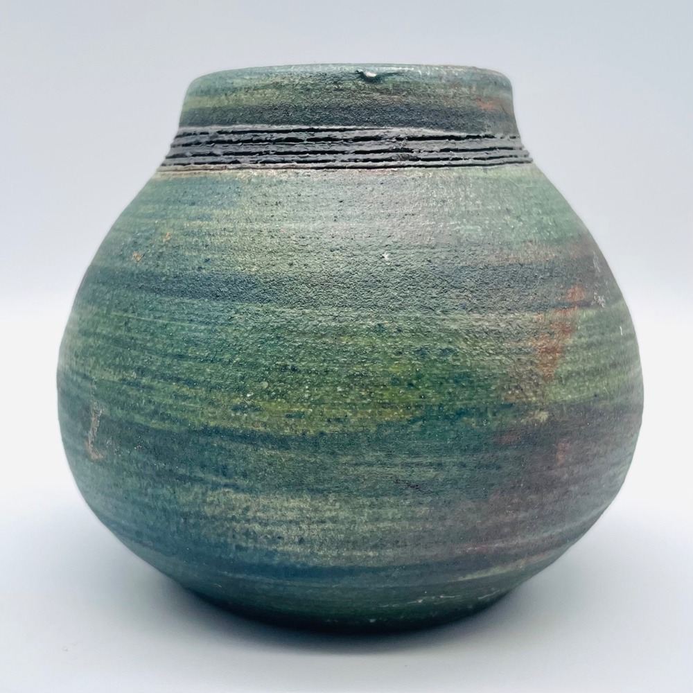 Studio Pottery Signed Ben Diller Vessel 2004 Green Textured Wabi Sabi Art Vase